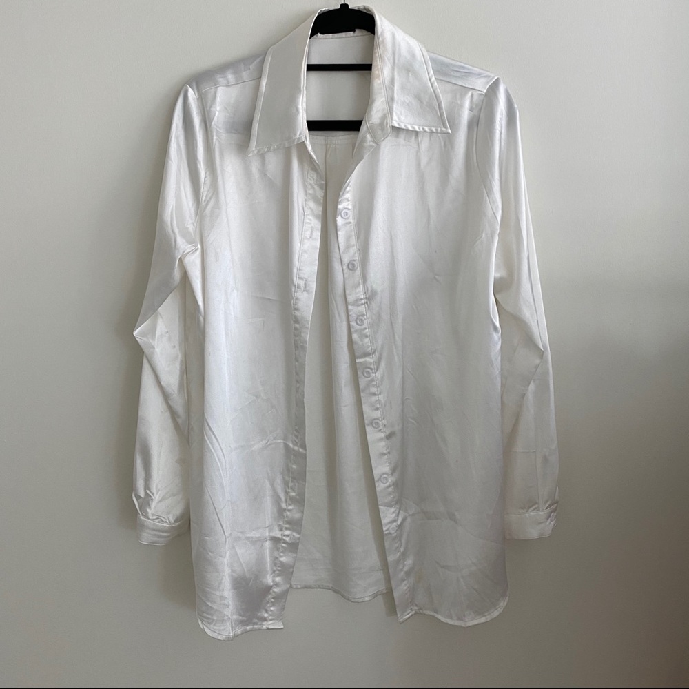 Pretty Little Thing White Satin Button Up